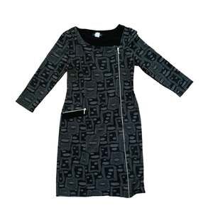 Michael Tyler abstract print zip dress womens size medium black gray